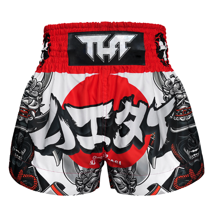 Golden Sun Samurai And Red Sky Print Muay Thai Boxing Shorts